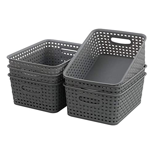 Readsky Small Woven Plastic Storage Baskets, Plastic Baskets For Shelves, Gray, Pack Of 6 #TOP1