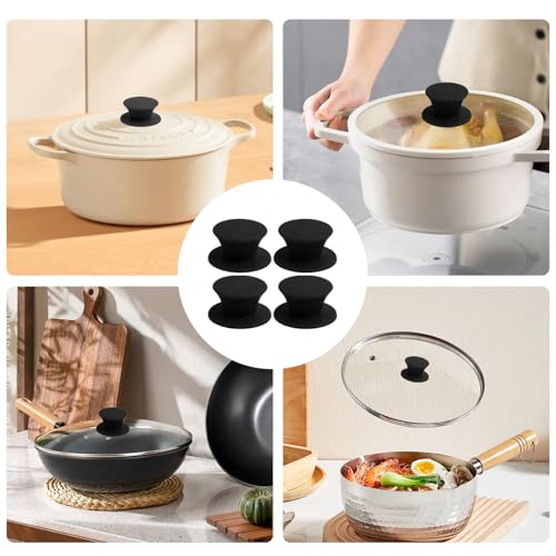 Miniatura 7 de Funworth Perillas De Silicona Para Tapa De Olla, 4 Unidades, Universales Con Destornillador, Resistentes Al Calor, Sin Bpa, Con Orificio Para Tapa De Vidrio, Aptas Para Lavavajillas Negro