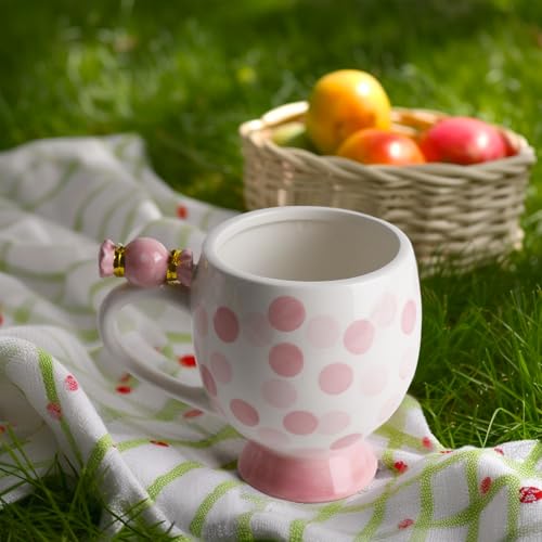 Image of DIF DECO Ceramic Mug Cute Candy Shape, Unique Holiday Mug with Handle Hot Cocoa Cup Perfect for Tea & Coffee Lovers, Gifts for Family Friends or Children 12 OZ (Pink Dots)