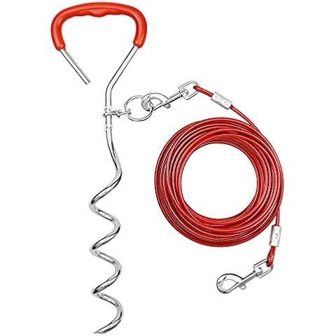 Hacos Dog Tie Out Cable and Stake, 40ft /12m Dog Leash with 16" Dog Stake for outdoor Camping &Backyard Fit for Medium/ Large Dogs Up to 140lbs Cover