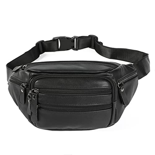 OrrinSports Black Leather Fanny Pack