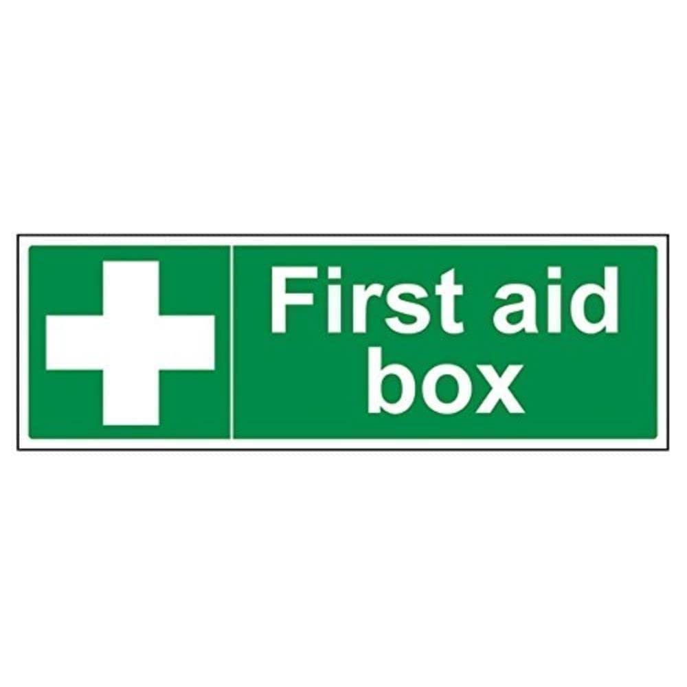 V Safety 31014BJ-R First Aid Box Sign - Landscape - 450mm x 150mm - 1mm Rigid Plastic, Green