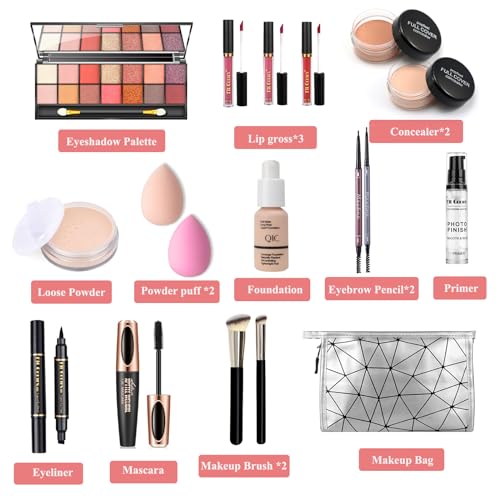 Make-up Sets, 18 Stück All in One Makeup Set, Multifunktions Kosmetik Schmink Kit Frauen, Kosmetik Starter Kit Make-up Geschenkset mit Lidschatten Palette, Lippenstift, Eyeliner, Mascara, Pinsel – Bild 3