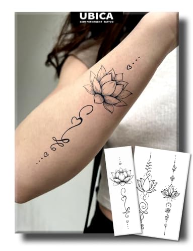 Semi Permanent Tattoo, Lotus Flower & Spiritual Mandala Design, Large