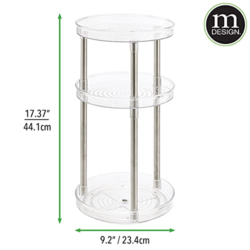 mDesign Spinning Tall 3-Tier Lazy Susan Makeup Turntable Storage Center Tray - Rotating Organizer for Bathroom Vanity Counter Tops, Dressing Tables, Cosmetic Stations, Dressers - Clear/Chrome