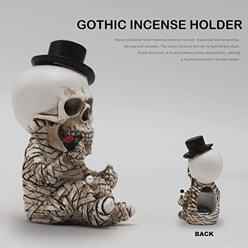 Skull Incense Holder Gothic Decor, Spooky Mummy Backflow Incense Cone Burner, Voodoo Doll Incense Burner, Handmade Resin Ornament Craft Gift, Desktop Halloween Decoration #TOP1