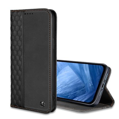 Étui portefeuille Google Pixel 9 en cuir PU noir avec béquille
