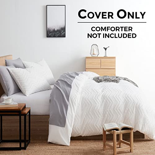 Image of Nestl Twin Duvet Cover Set - Boho Bedding Twin Size Duvet Cover, 2 Piece Tufted Double Brushed White Duvet Cover Twin with Zipper Closure, 1 Boho Duvet Cover 68x90 inches and 1 Pillow Sham