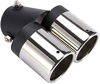 DEWIN Exhaust Pipe Muffler, Universal Car Round Mouth Double-tube Curved Stainless Steel Tail Pipe Exhaust Pipe Muffler