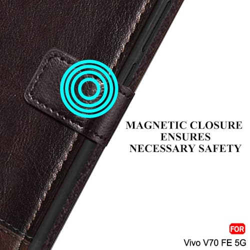 Image of TheGiftKart Flip Back Cover Case for Vivo V70 FE 5G | Dual-Color Leather Finish | Inbuilt Stand & Pockets | Wallet Style Flip Back Case Cover for Vivo V70 FE 5G (Faux Leather, Coffee & Brown)