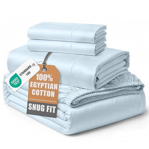 Image of LANE LINEN King Sheets Cooling 100% Egyptian Cotton Sateen - Ice Melt | King Size Sheets Set Cooling - 4-Piece Set, Long-Staple Egyptian Cotton, For A Cool, Restful Sleep, Luxe Sheen,
