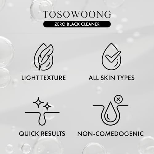 TOSOWOONG Zero Black Cleaner, Blackhead Remover with Salicylic Acid, Witch Hazel and Charcoal, Exfoliating Face Wash, Sebum Softener and Chemical Peel for Face, Korean Skin Care, 50ml, 1.69 fl. oz.