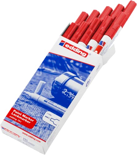 Edding 751 marqueur peinture - vert - 10 stylos - pointe ronde 1-2 mm - marqueur de peinture pour l'étiquetage du métal, verre, roche ou du plastique -...