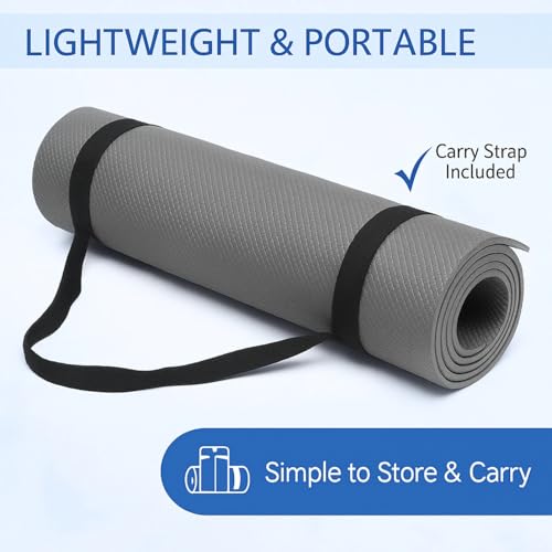 Image of Yoga Mat for Women and Men 4mm with Carry Strap EVA Material Extra Thick Exercise Mat for Workout Yoga Fitness Pilates and Meditation, Anti Tear Anti Slip For Home & Gym Use (Grey)