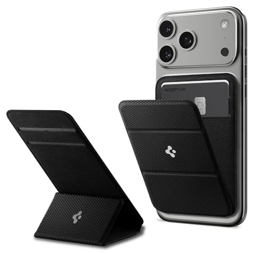 Spigen for MagSafe Wallet, Holds 2 Cards, Smart Fold (MagFit) Stand Compatible with iPhone 17/16/15/14/13/12 Pixel 10 Pro/Pro XL/Fold MagSafe-Cases Pixelsnap Kickstand Magnetic Card Holder - Black