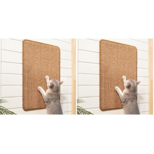 CHEERPALS Sisal Cat Scratcher Mat for Indoor Cats, 23.6 X 15.7 Inch Natural Sisal Fabric Scratching Pad Horizontal Scratch Rug with Sticky Tapes, Protect Couch, Wall and Carpets (Brown) (Pac