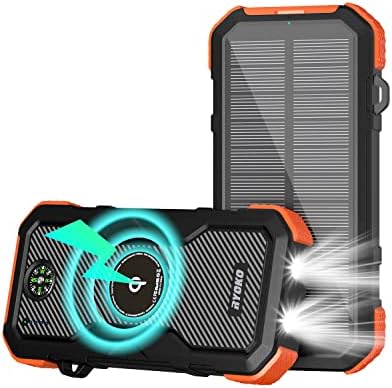 Ryoko Solar Charger Power Bank, 30000mAh Solar Phone Charger with 10W Wireless Charging, Dual USB & Type-C Port, QC 18W Fast Charging Power Bank for iPhone, Samsung, Switch, Tablet