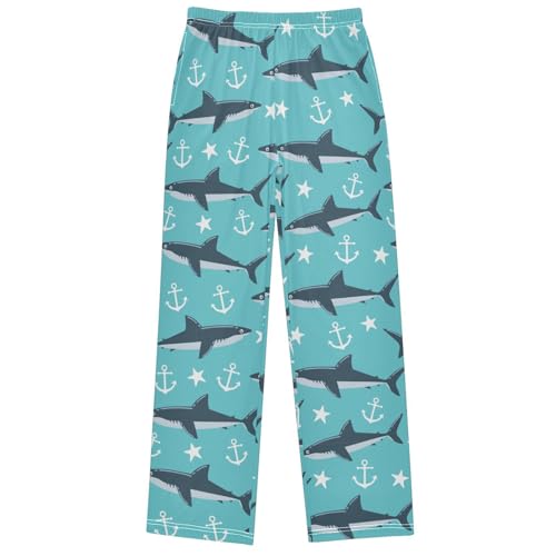 Boy's Pants Shark White Anchor Star Blue Jogger Pants Elastic Waist Long Bottoms Trousers with Pockets 6-14 Years