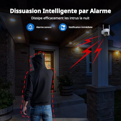 Caytail 2K Camera Surveillance WiFi Exterieure sans Fil avec Panneau Solaire, 360° PTZ Camera Exterieur Batterie, 2.4Ghz, PIR Détection de Mouvement, Vision Nocturne Couleur, Audio Bidirectionnel – vue 4