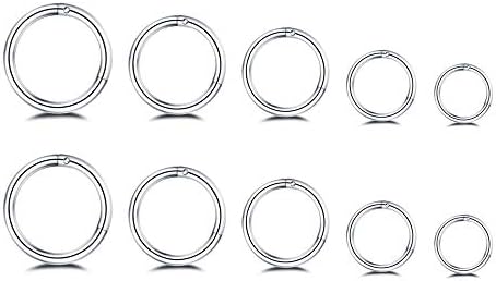 5Pairs Surgical Stainless Steel 16G Sleeper Cartilage Daith Tiny Small Hoop Earrings Mini Septum Hinged Clicker Nose Ring Helix Tragus Piercings Unisex Fashion Huggie Hoops Set 6-14MM (Silver)