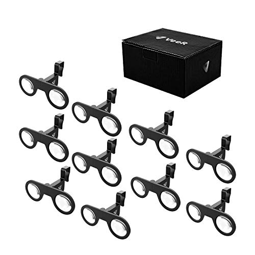 VeeR VR Mini Goggles 10 Packs, Plastic Foldable 3D VR Glasses with HD VR Lens, Virtual Reality Headset, Black