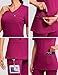 POPVIOLET Scrubs for Women V-Neck Short Sleeve Stretch Medical Scrub Shirts with 4 Pockets Slim Fit Top Magenta Purple Small