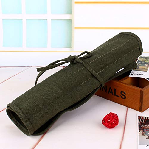 Image of KUIDAMOS 22 Slots Paint Brush Storage Bag, Foldable Artist Paint Brush Roll Up Canvas Pouch Case with 2 Layers for Home Long Handle Paintbrush Storage Easel Traveling