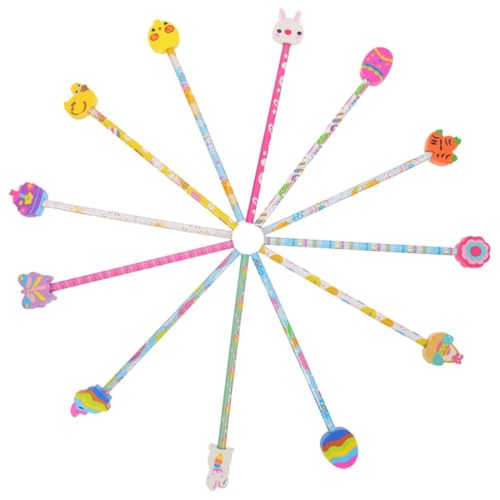 HAGNA 12 Stück Bleistift Ostern, Ostern Stift Bleistifte Kinder Ostern, Inklusive 3D-Radierer, 12 Motive Hase, Osterei, Küken, Schreibstifte Geschenk Mitgebsel