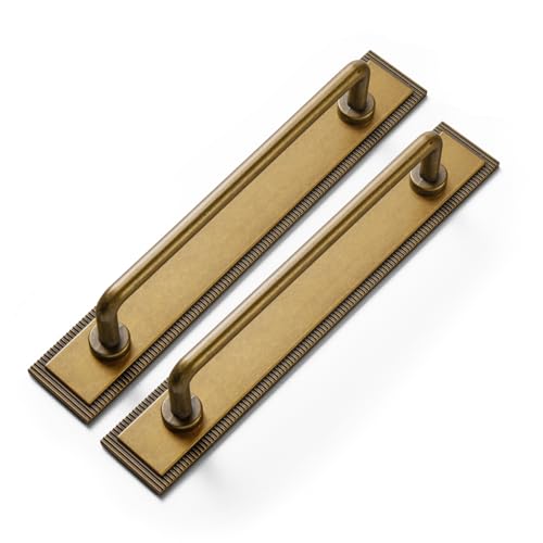Goo-Ki 2 Pack 5'' Center to Center Antique Brass Cabinet Bar Pulls with Milled Edge Backplate Vintage Drawer Handles Closet Classic Retro Home Kitchen Improvement Hardware