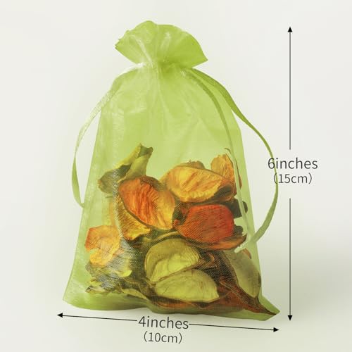 Image of YHJZ 100PCS Organza Bags, 4x6 inches (10x15cm) Small Mesh Bags Drawstring, Olive Green Jewelry Gift Pouches for Jewelry, Party Favor, Candy, Fruit Protection Bags
