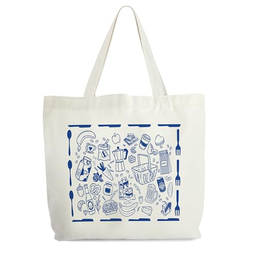 Levitatinyear Food Totes for Women, Fruit And Vegetable Canvas Tote, Food Lover Gifts, Aesthetic Shopping Bag, Farmer Market Bag, Retro Shoulder Bag Gifts for Women Friends Sisters Mom -75