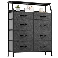 YITAHOME Ladekast, opbergorganizer, dressoir voor slaapkamer met 7 laden, stoffen laden met houten blad en grote opbergruimte, zwart grijs