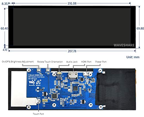 Image of waveshare 7.9inch Capacitive Touch Screen LCD Compatible with Raspberry Pi 5 /4B /3B+ /3A+ /2B /B+ /A+ /Zero /Zero W /WH /Zero 2W CM3+ /4 400x1280 Resolution HDMI IPS Supports Jetson Nano /Windows