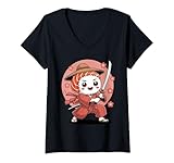 Photo Gallery donna samurai sushi roll kawaii divertente carino anime arte giapponese maglietta con collo a v Photo Gallery donna samurai sushi roll kawaii divertente carino anime arte giapponese maglietta con collo a v
