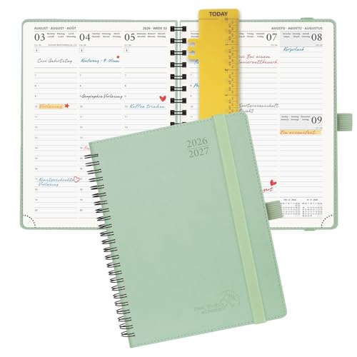 POPRUN Kalender 2026 2027 Wochenplaner (Aug.2026-Dez.2027) Ringbuch mit Softcover ca. A5 (22 x 16 5 cm) 17-Monate-Terminplaner 1 Woche 2 Seite (Graugrün)