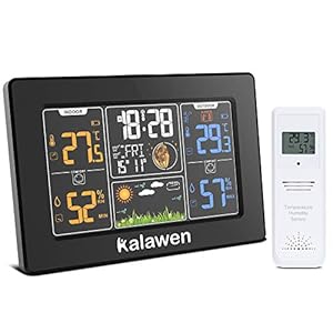 Kalawen Wireless Weather Station, Digital Color Weather Station with Outdoor Sensor, Digital Alarm Clock,Temperature…