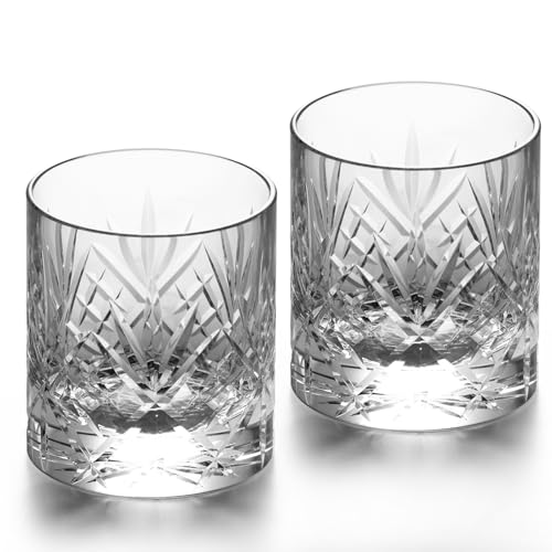 KAMMAK Crystal Whiskey Glasses Set of 2, Handcrafted 7.1oz Old Fashioned Glasses Stemless, Luxury Cocktail Glasses, Hand Blown Scotch Cup for Women, Men Gift for Rocks, Bourbon Barware, Bar