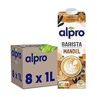Alpro Barista Mandeldrink – Vegan und laktosefrei – Reich an Ballaststoffen – Mit Calcium und Vitaminen – UHT – 8 x 1 L