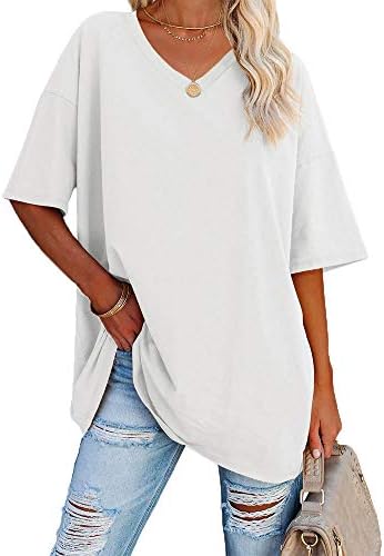 Ebifin Damen T Shirt Oversize Oberteile V-Ausschnitt