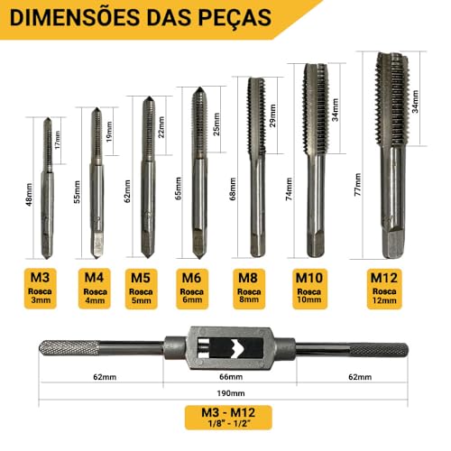 Jogo de Macho Manual com Vira Macho 8 Peças