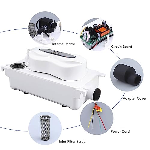 Focket Automatische Kondensatabsaugpumpe, 6.6ft Lift Kondensatpumpe mit Sicherheitsschalter, 100L/H Kondensatabsaugpumpe mit 0.63Qt/0.6L Wassertank für HVAC, Luftentfeuchter, Klimaanlagen