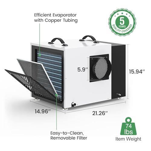 Image of Waykar 158 Pints Crawl Space Dehumidifier with Pump, 7500 Sq. Ft. | Drain Hoses Included, 10-90% RH, Compact, Strong Dehumidification, For Basement, Commercial Use, 5-Year Quality Coverage