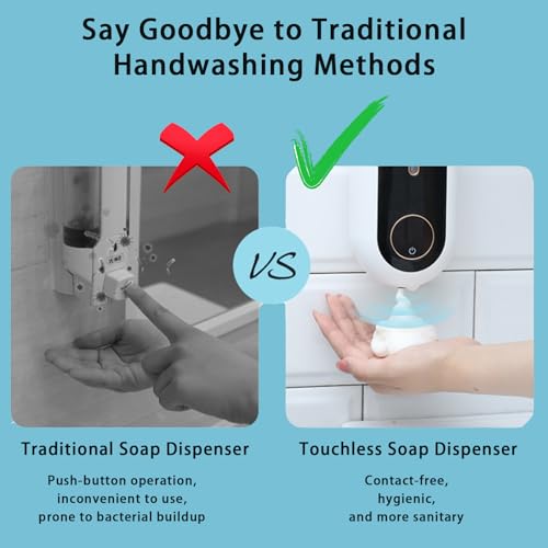 Image of Automatic Soap Dispenser, Smart Wall-Mounted Foam Soap Dispenser with Temperature Display & Long-Last Battery, 450ML Large Capacity, 3 Modes for Kitchen Sink and Bathroom (Blackwhite)