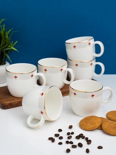 Image of Clay Craft Fine Ceramic Barrel Gold Printed Tea /Coffee Set of 6-200 ml Each