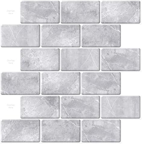 Art3d 10-Sheet Peel and Stick Backsplash, 12 in. x 12 in. Subway Tiles in Gray Marble Design
