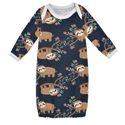 Image of Lotupokon Sloth Branches Flower Newborn Sleepers Soft Baby Gowns Baby Girl Boy Outfits Baby Gown Nightgown Sleepwear Pajamas