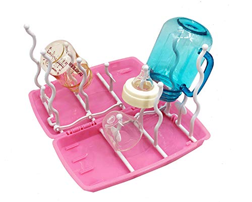 Foldable Baby Bottle Drying Rack, Collapsible Bottle Holder for Bottle Storage Space,Portable Design for Travel, Pink Color.