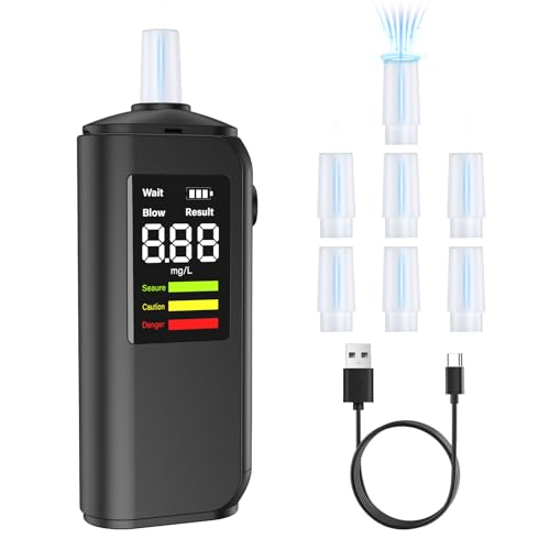 Alcootest Ethylotest Electronique, HD LED d'Affichage Numérique, Charge Type-C, Capteur Haute précision, Deux méthodes de test, Avec 8 embouts, pour un usage personnel, domestique et professionnel