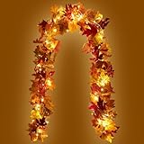 COOLUCK 2 Stück Herbst Girlande - 176cm/Stück Herbstgirlande mit Licht, Ahornblätter Herbstdeko für Innen & Außen, Zuhause, Garten, Hochzeit, Kamin, Balkon, Party