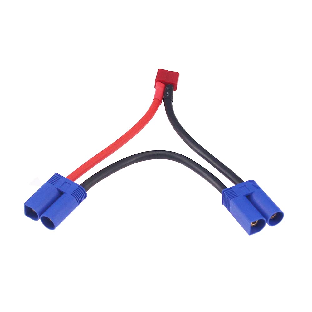BDHI 1pc Deans Style T-Plug 1-Female to EC5 2-Male Series Connector with 12awg Wire/Series Battery Adapter for Losi/E-Flite(B197-1)